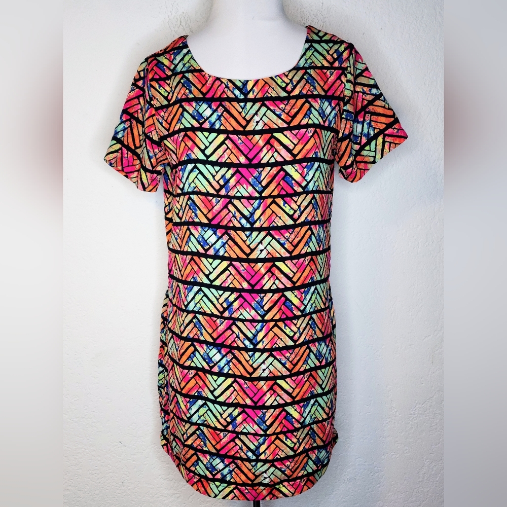 Gianni Bini Abstract Watercolor Geometric Shift Mini Dress Size Small - Picture 1 of 8